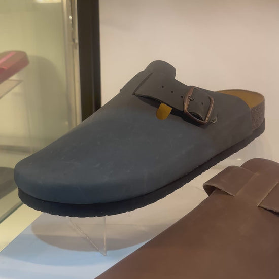 zuecos slippers de piel footbed corcho